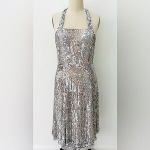 Douglas Hannant Sequin Halter Dress NWT Cocktail Special Occasion Silver Size 8